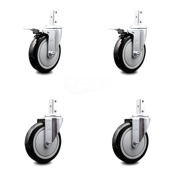 Service Caster 5 Inch Black Poly Swivel 3/4 Inch Square Stem Caster Total Lock Brakes SCC, 2PK SCC-SQTTL20S514-PPUB-BLK-34-2-S-2 - main